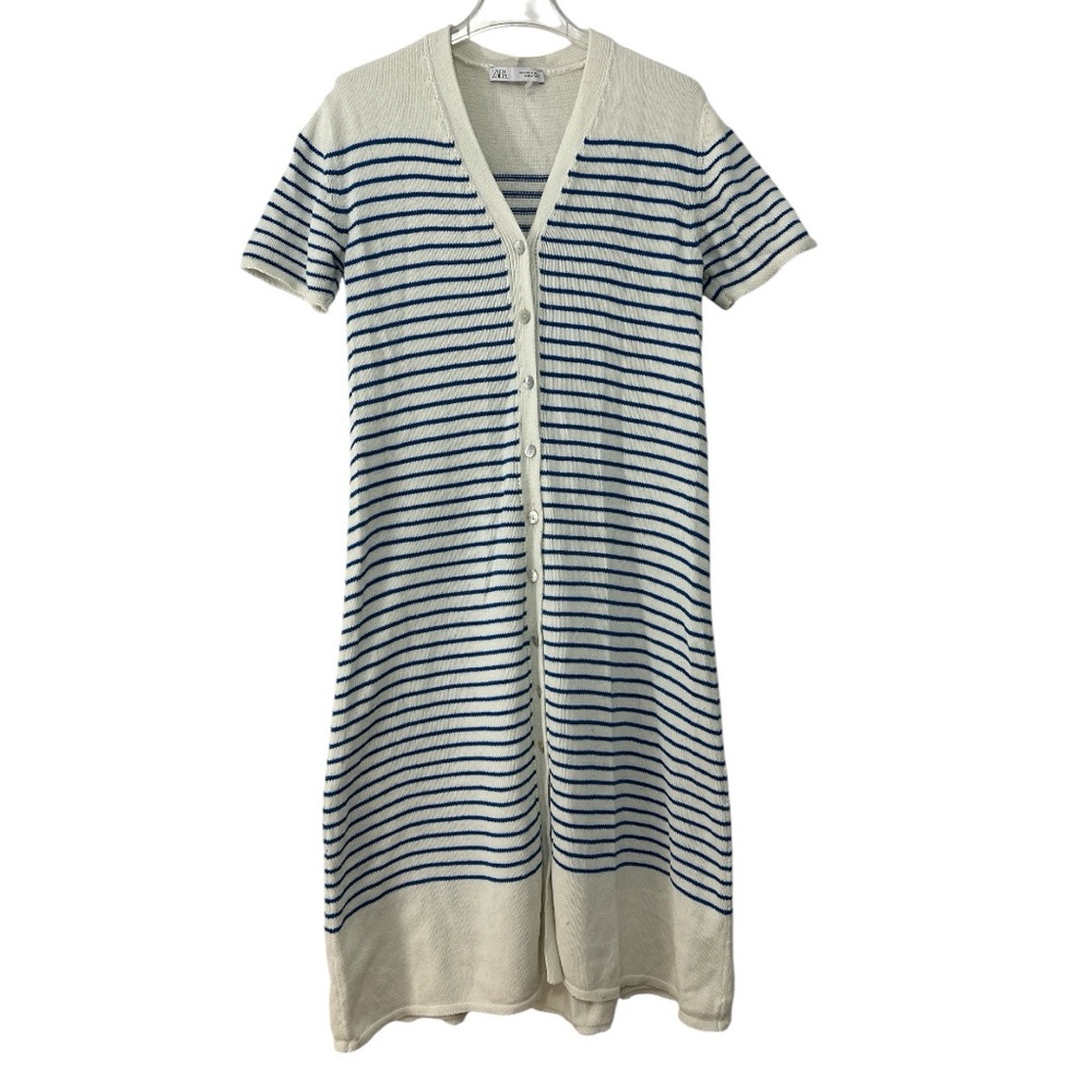 Zara Striped Button-Up Cardigan Dress